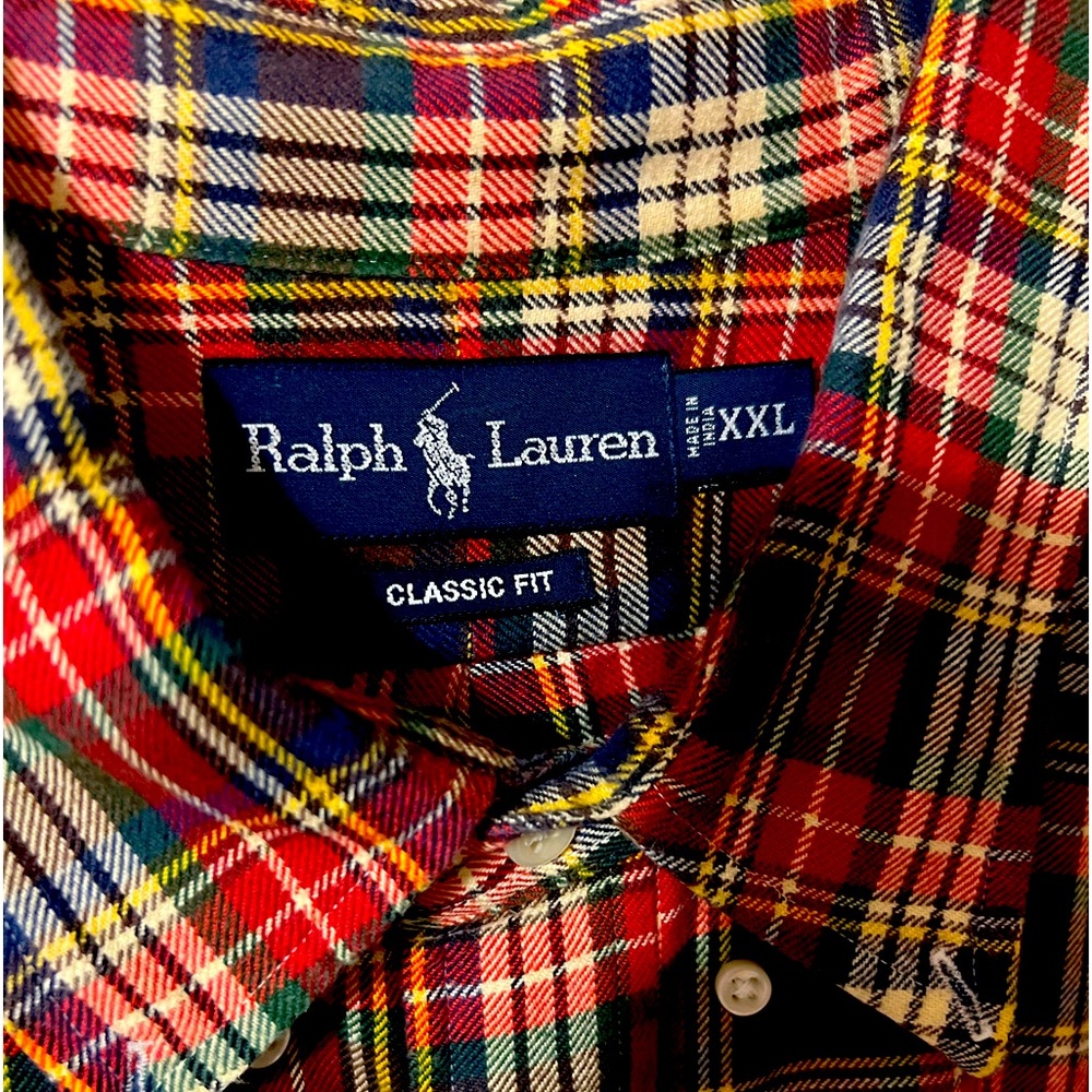 Ralph Lauren Men's XXL LS Plaid Cotton Shirt  Always been dry cleaned only